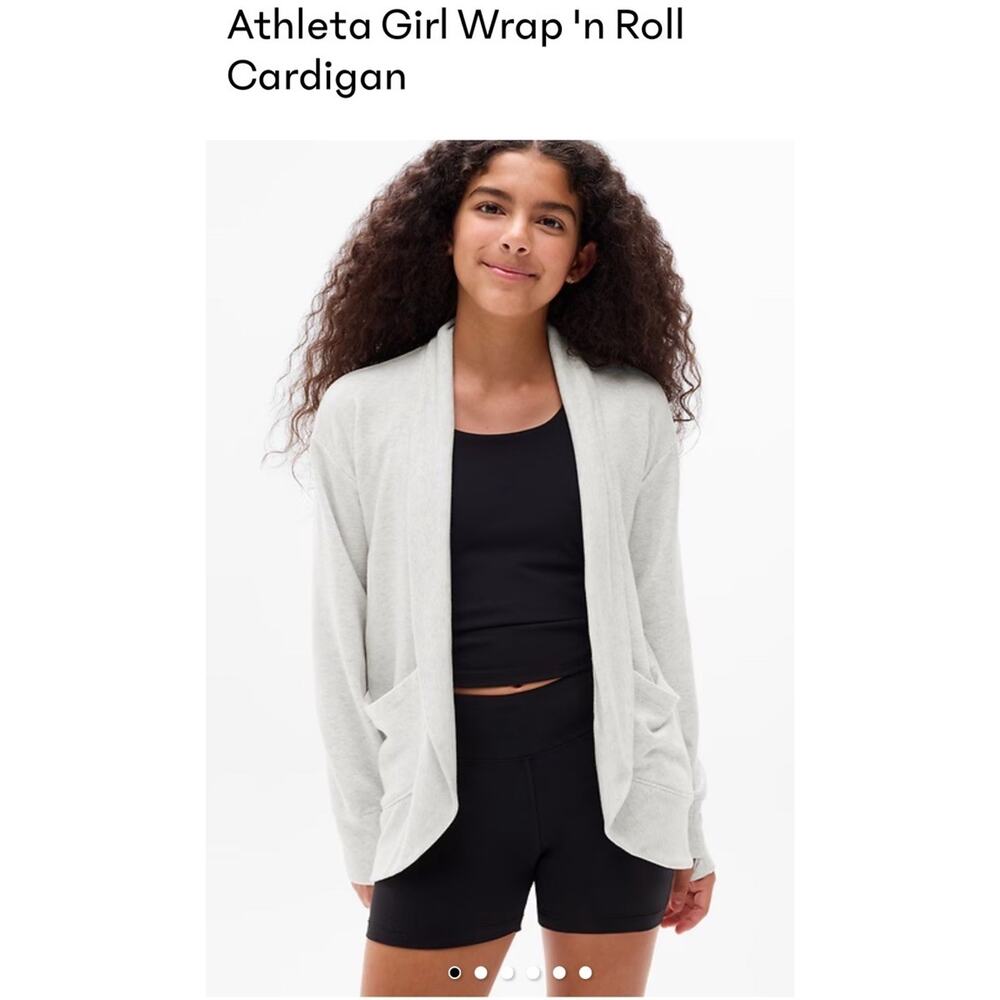 Athleta Girl Wrap ‘n Roll Cardigan Top XL 14 Heather Gray Long Sleeve Logo